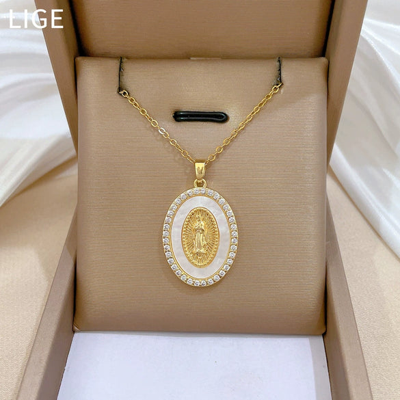 Necklace Stainless Steel Copper Shell Portrait Animal Zodiac Cartoon Style For Female