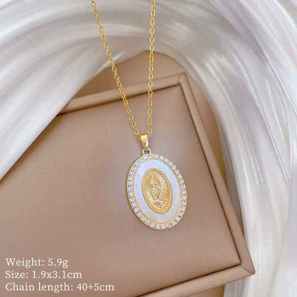 Necklace Stainless Steel Copper Shell Portrait Animal Zodiac Cartoon Style For Female