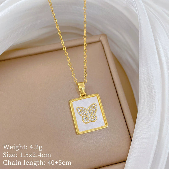 Necklace Stainless Steel Copper Square Shell Butterfly Geometric Cartoon Minimalist Unisex