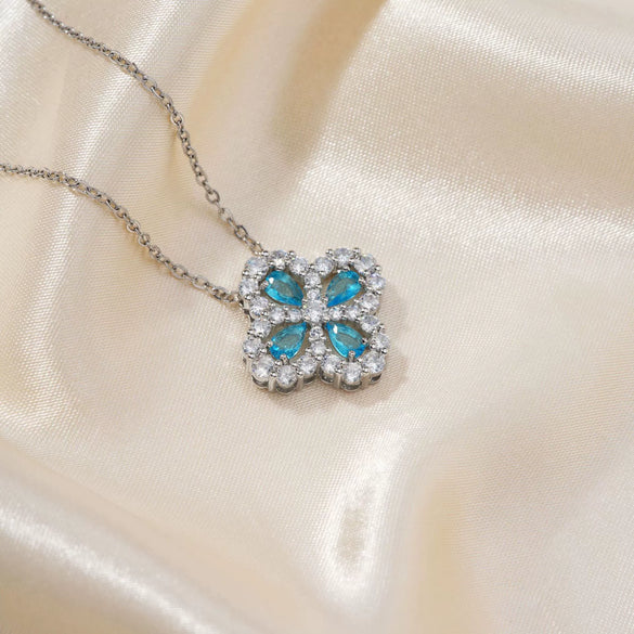 Necklace Stainless Steel Copper Zircon Twisted Chain Fourleaf Clover Leaves Diamond Style For Women