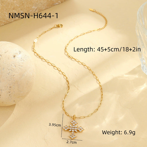 Necklace Stainless Steel Cross Diamond Electroplating Fashion Love Natural Stone Pendant