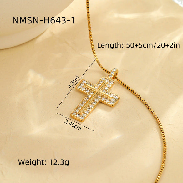 Necklace Stainless Steel Cross Diamond Electroplating Fashion Love Natural Stone Pendant