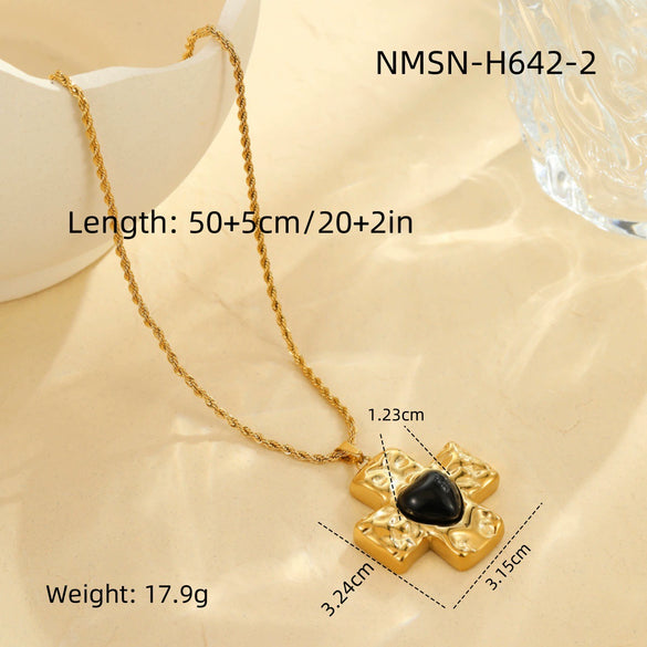 Necklace Stainless Steel Cross Diamond Electroplating Fashion Love Natural Stone Pendant
