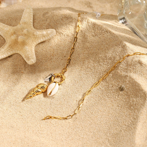 Necklace Stainless Steel Electroplating Geometric Conch Teeth Shellfish Crab Tongs Pendant