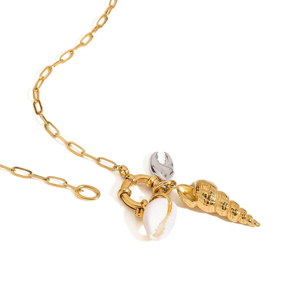 Necklace Stainless Steel Electroplating Geometric Conch Teeth Shellfish Crab Tongs Pendant