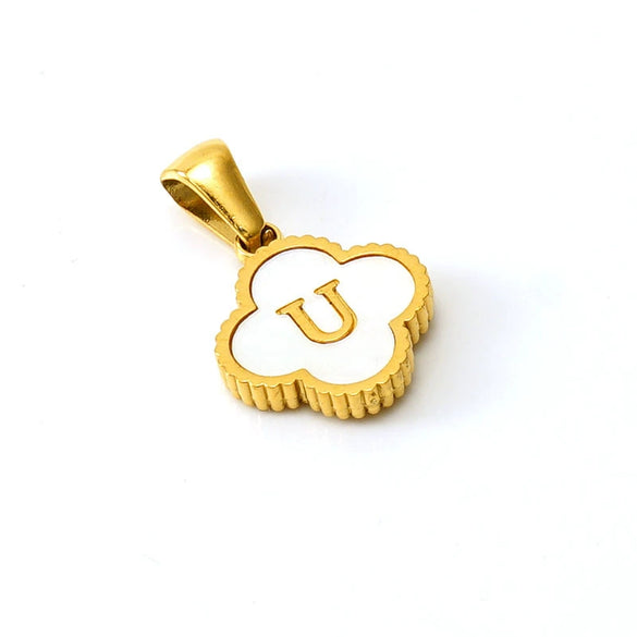 Necklace Stainless Steel Four Leaf Clover Letter Pendant Electroplating Design