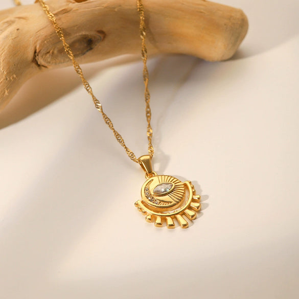 Necklace Stainless Steel French Retro Style With Geometric Pattern And Inlaid Zircon