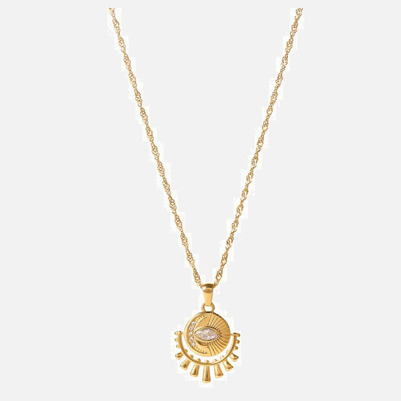 Necklace Stainless Steel French Retro Style With Geometric Pattern And Inlaid Zircon