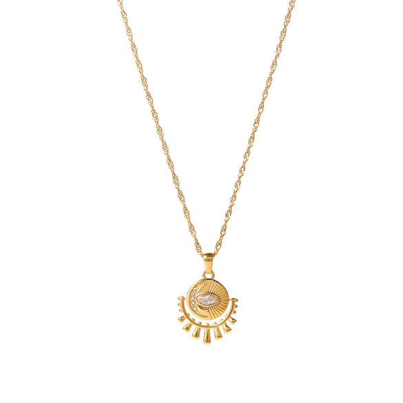 Necklace Stainless Steel French Retro Style With Geometric Pattern And Inlaid Zircon