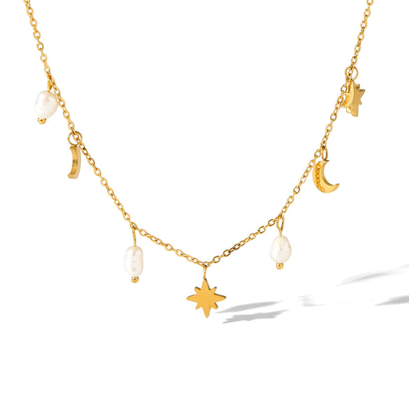 Necklace Stainless Steel Freshwater Pearl Geometric Electroplating
