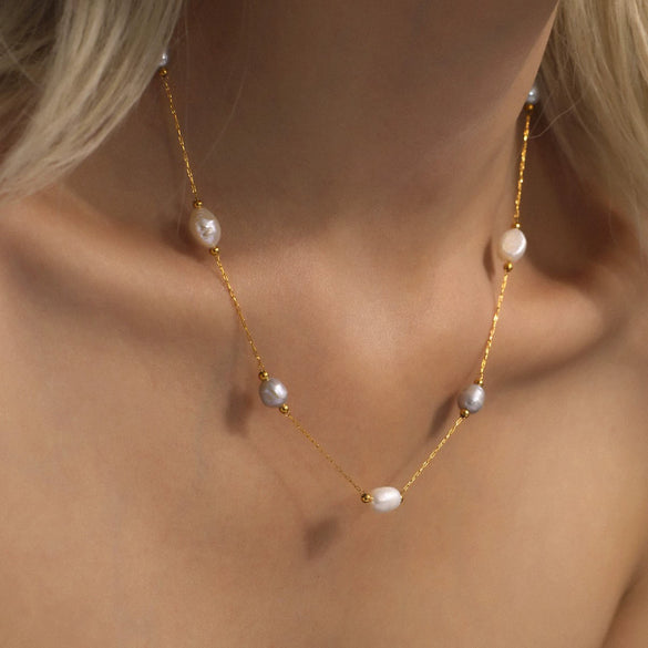 Necklace 316L Stainless Steel Freshwater Pearl Geometric Light Luxury Electroplating