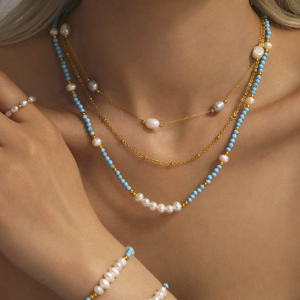 Necklace 316L Stainless Steel Freshwater Pearl Geometric Light Luxury Electroplating