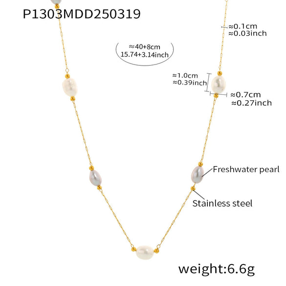 Necklace 316L Stainless Steel Freshwater Pearl Geometric Light Luxury Electroplating