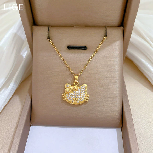 Necklace Stainless Steel Geometric Cat Bow Copper Luxury Elegant For Women