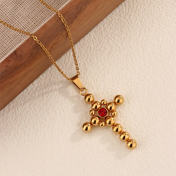 Necklace Stainless Steel Geometric Cross Rhinestones Electroplated O Chain Pendant