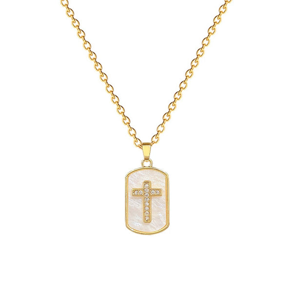 Necklace Stainless Steel Geometric Cross Shell Luxury Style