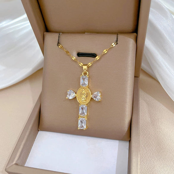 Necklace Stainless Steel Geometric Cross Titanium Steel Chain For Women