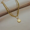 Necklace Stainless Steel Geometric Doublelayer Chain Round Pendant Electroplated