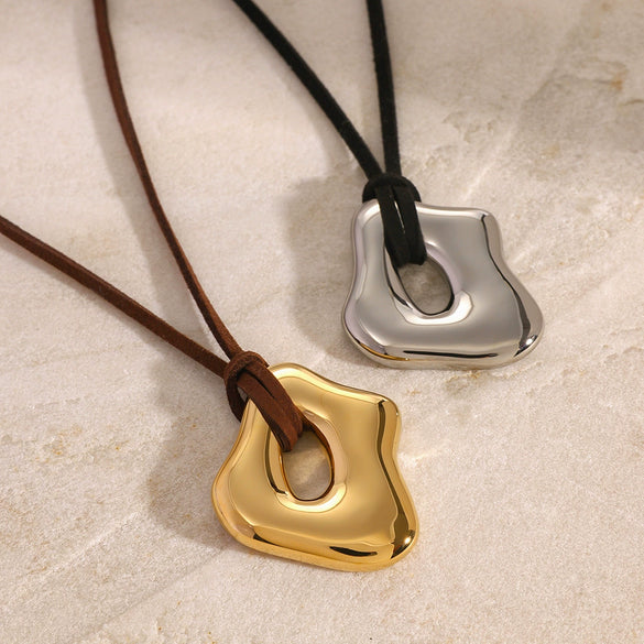 Necklace Stainless Steel Geometric Electroplating Liquid Smooth Hollow Pendant Korean Velvet Chain For Women
