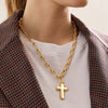 Necklace Stainless Steel Geometric Exaggerated Cross Zircon Ot Clasp Electroplating 18K Gold Color Retention