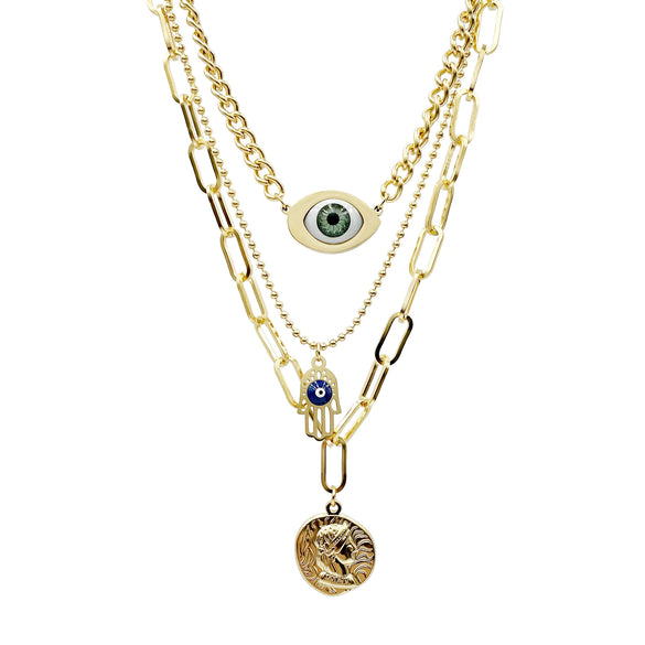 Necklace Stainless Steel Geometric Goldplated Retro Multilayer