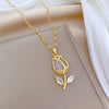 Necklace Stainless Steel Geometric Leaf Tulip Pendant For Women