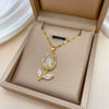 Necklace Stainless Steel Geometric Leaf Tulip Pendant For Women
