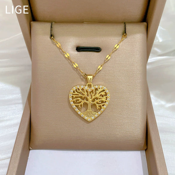 Necklace Stainless Steel Geometric Love Tree Of Life Design