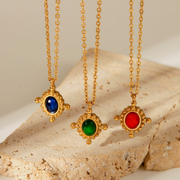 Necklace Stainless Steel Geometric Mixed Gem Inlay Electroplating Clavicle Chain For Women