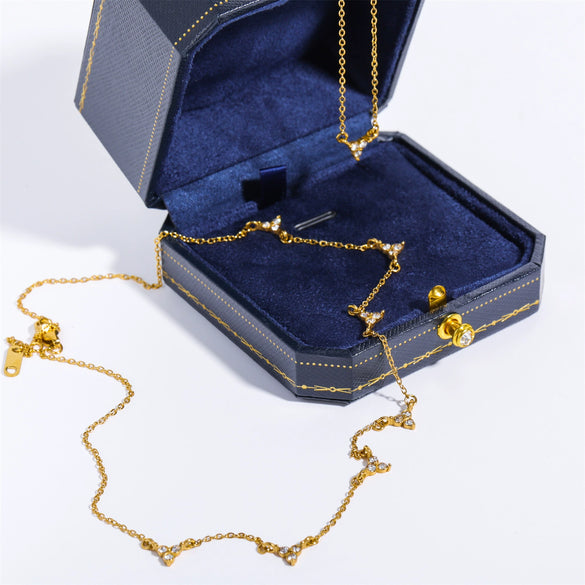 Necklace Stainless Steel Geometric Mixed Gem Inlay Real Gold Plating
