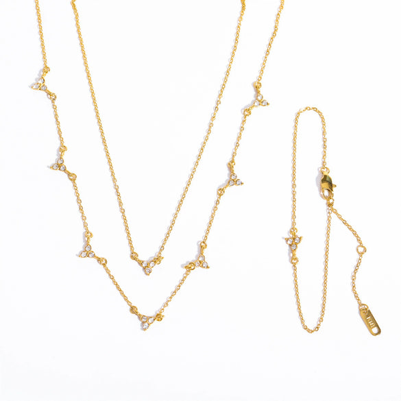 Necklace Stainless Steel Geometric Mixed Gem Inlay Real Gold Plating