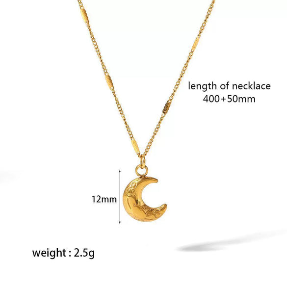 Necklace Stainless Steel Geometric Moon Key Pendant Electroplating Minimalist Style