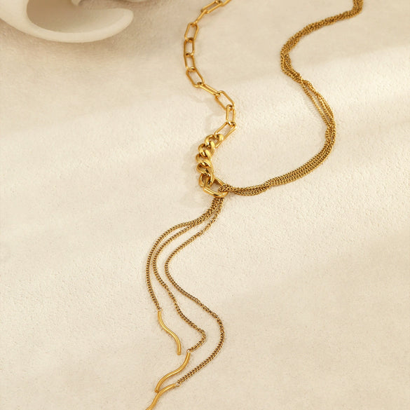 Necklace Stainless Steel Geometric Multilayered Tassel Curved Strips Stacked Electroplated