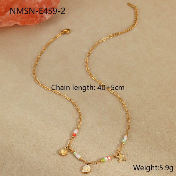 Necklace Stainless Steel Geometric Pattern Electroplating For Women Fashion Marine Style With Shell Starfish Pendant