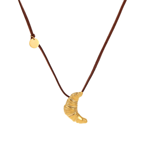Necklace Stainless Steel Geometric Pendant 18K Gold Plated Suede Rope