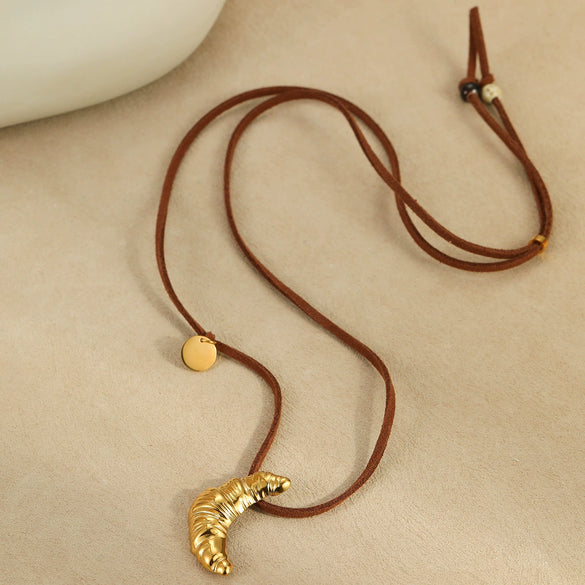Necklace Stainless Steel Geometric Pendant 18K Gold Plated Suede Rope