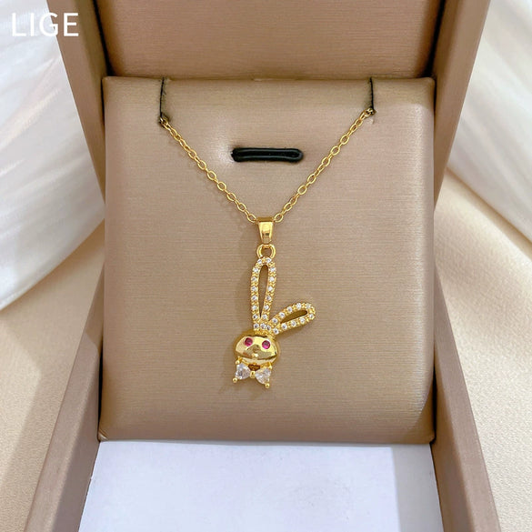 Necklace Stainless Steel Geometric Red Eye Rabbit Knot Titanium Steel Chain Women's