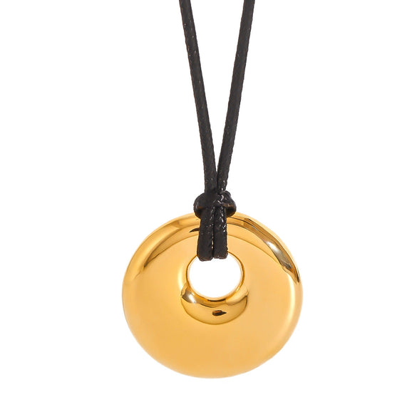 Necklace Stainless Steel Geometric Round Hollow Pendant Electroplating For Women