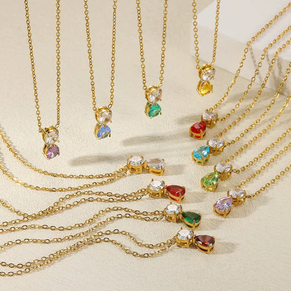 Necklace Stainless Steel Geometric Set With Diamonds Light Luxury Style