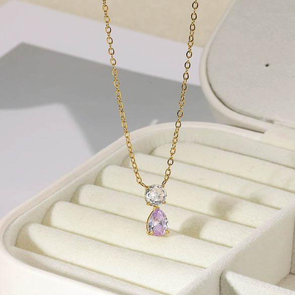 Necklace Stainless Steel Geometric Set With Diamonds Light Luxury Style