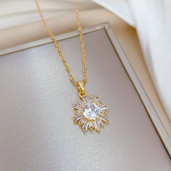 Necklace Stainless Steel Geometric Snowflake Copper Electroplating Women's