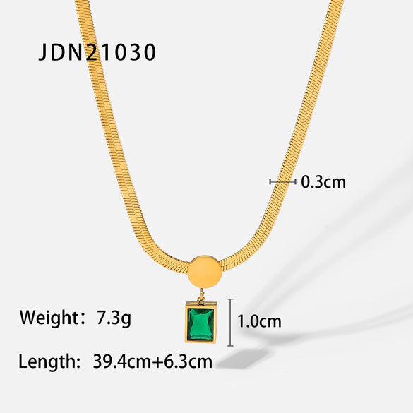 Necklace Stainless Steel Geometric Square Zircon Pendant Snake Chain Electroplating Women's