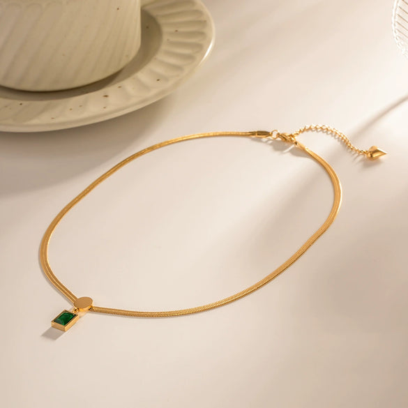 Necklace Stainless Steel Geometric Square Zircon Pendant Snake Chain Electroplating Women's