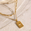Necklace Stainless Steel Geometric Star Square Pendant Double Chain Electroplated For Women