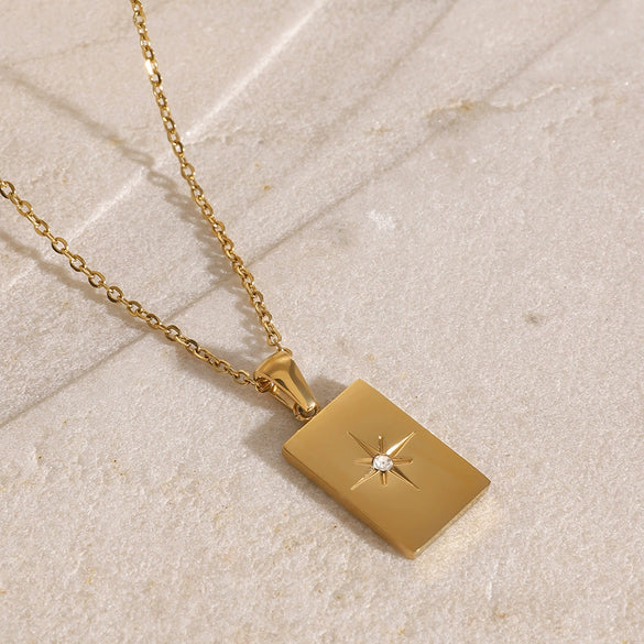 Necklace Stainless Steel Geometric Star Square Pendant Double Chain Electroplated For Women