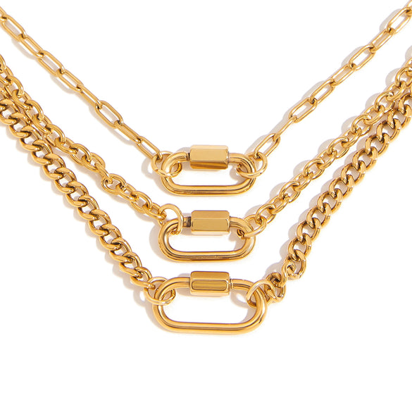Necklace Stainless Steel Geometric Style Electroplating Paperclip Chain Long Oval Buckle Lock