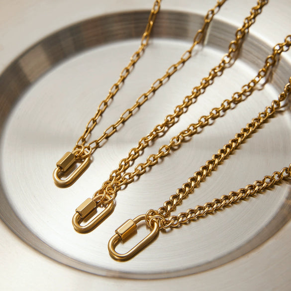 Necklace Stainless Steel Geometric Style Electroplating Paperclip Chain Long Oval Buckle Lock