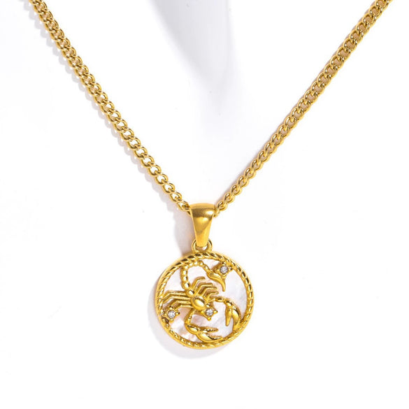 Necklace Stainless Steel Geometric Twelve Constellations Coin O Shaped Chain Vacuum Plated 18K Gold Color Preservation Old Money Style Unisex