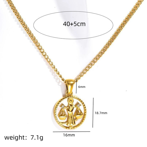 Necklace Stainless Steel Geometric Twelve Constellations Coin O Shaped Chain Vacuum Plated 18K Gold Color Preservation Old Money Style Unisex