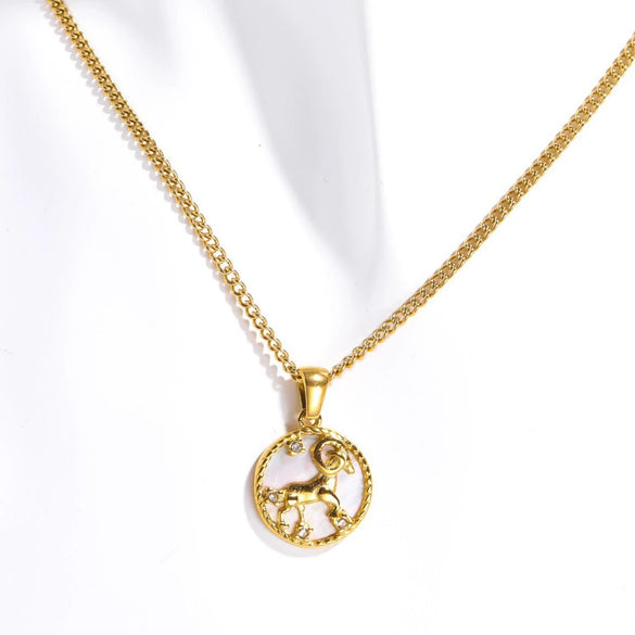 Necklace Stainless Steel Geometric Twelve Constellations Coin O Shaped Chain Vacuum Plated 18K Gold Color Preservation Old Money Style Unisex